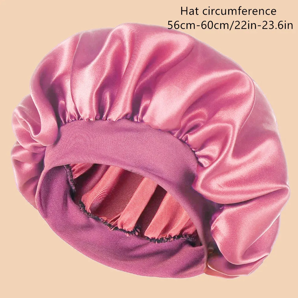 1Pc Women'S Solid Color Satin Wide-Brimmed Shower Cap, Suitable for Daily Use Silk Bonnet Satin Bonnet