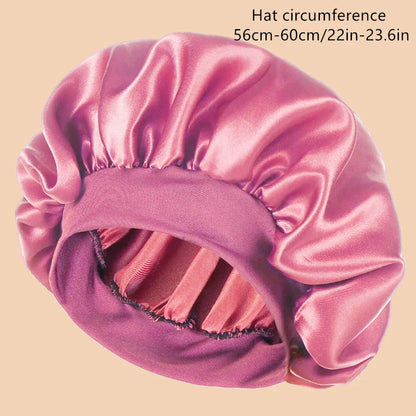 1Pc Women'S Solid Color Satin Wide-Brimmed Shower Cap, Suitable for Daily Use Silk Bonnet Satin Bonnet