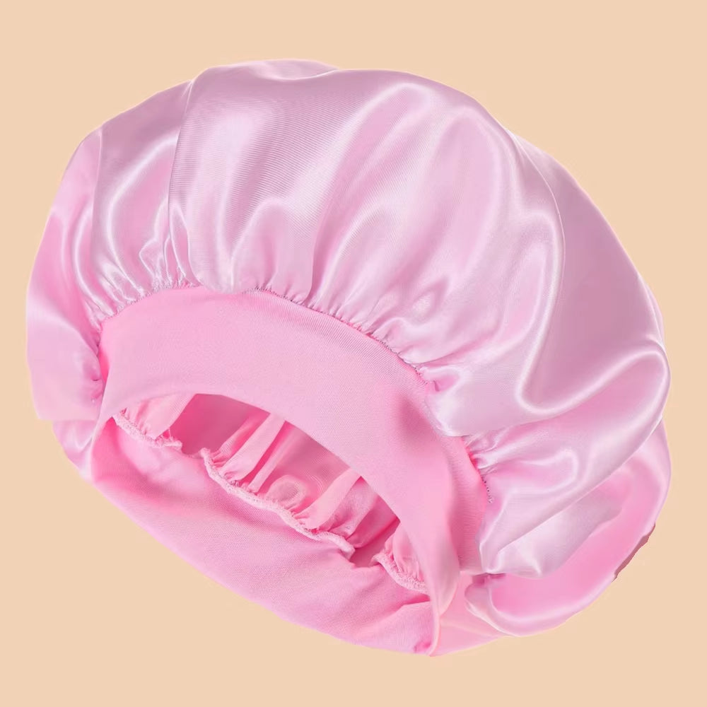 1Pc Women'S Solid Color Satin Wide-Brimmed Shower Cap, Suitable for Daily Use Silk Bonnet Satin Bonnet