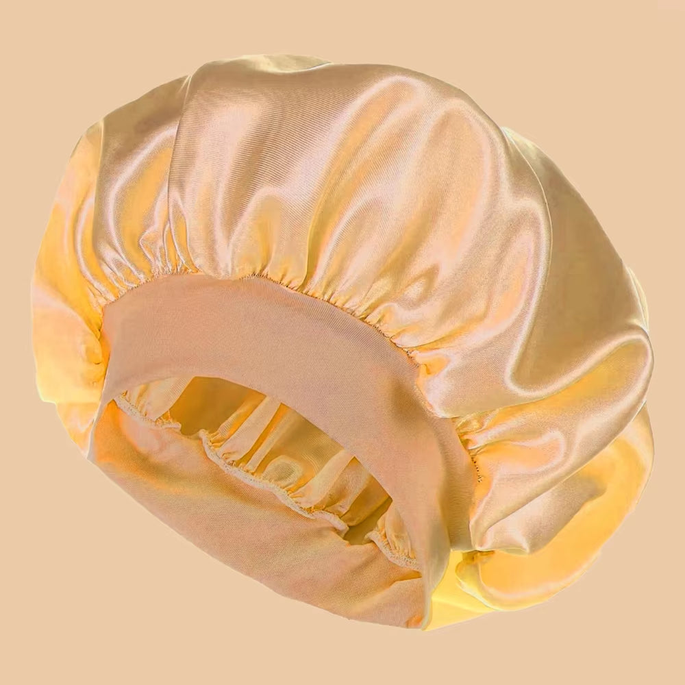 1Pc Women'S Solid Color Satin Wide-Brimmed Shower Cap, Suitable for Daily Use Silk Bonnet Satin Bonnet