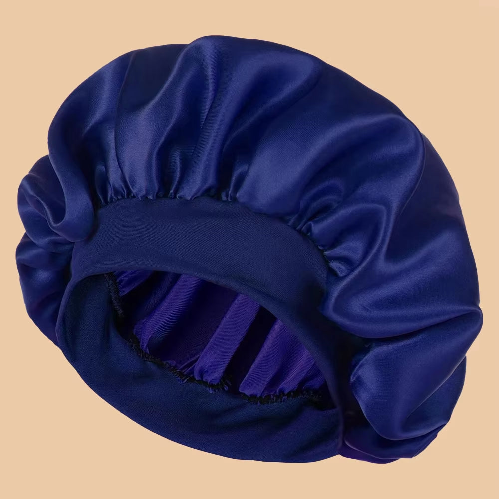 1Pc Women'S Solid Color Satin Wide-Brimmed Shower Cap, Suitable for Daily Use Silk Bonnet Satin Bonnet