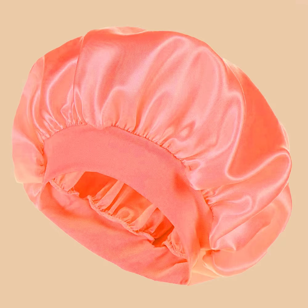 1Pc Women'S Solid Color Satin Wide-Brimmed Shower Cap, Suitable for Daily Use Silk Bonnet Satin Bonnet