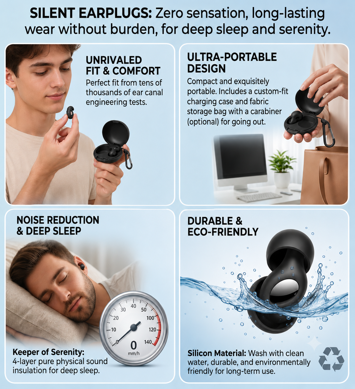 "QuietNights™ – Ergonomic Silicone Ear Plugs 2.0 | 25 dB Noise Reduction | Professional-Grade Hearing Protection"