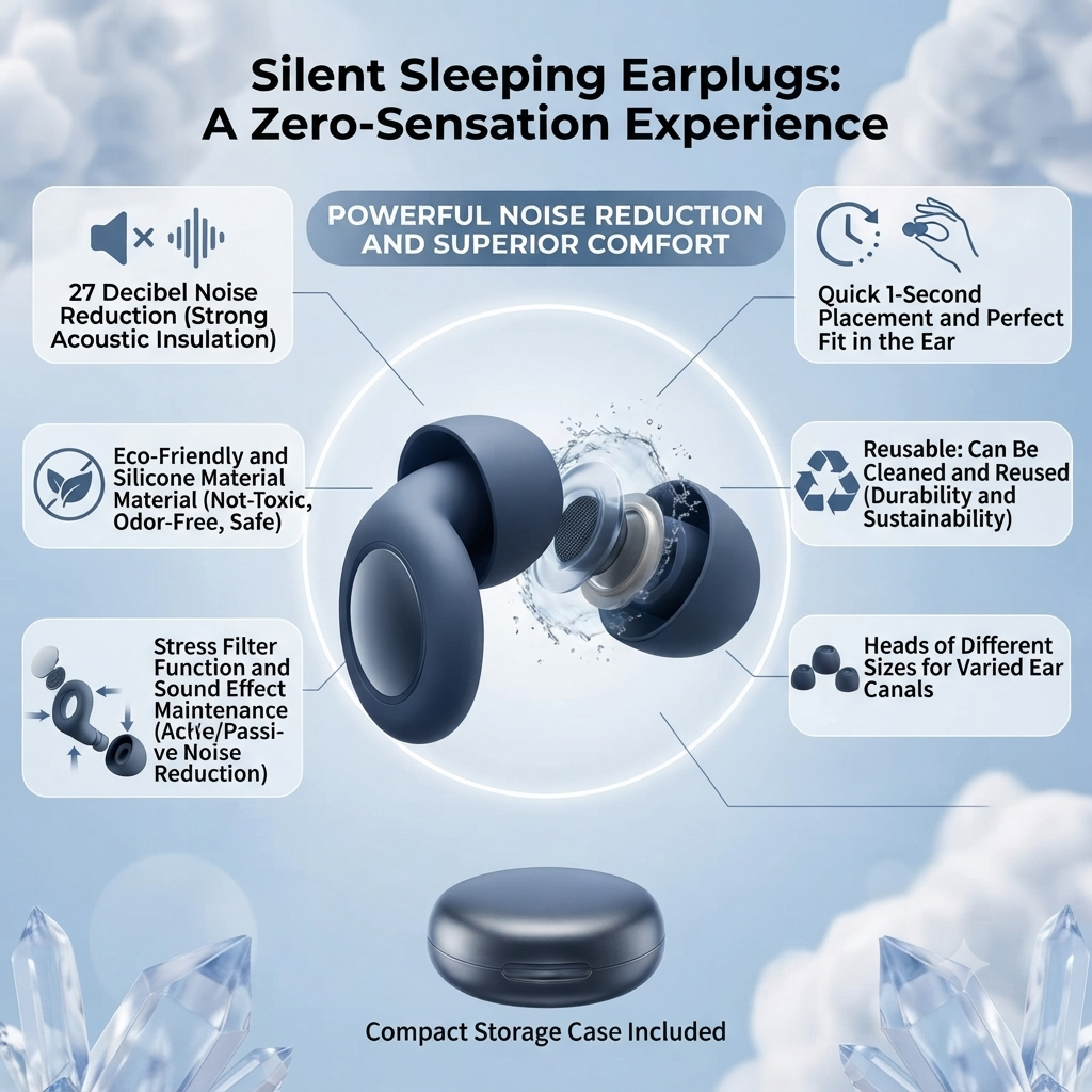 "QuietNights™ – Ergonomic Silicone Ear Plugs 2.0 | 25 dB Noise Reduction | Professional-Grade Hearing Protection"