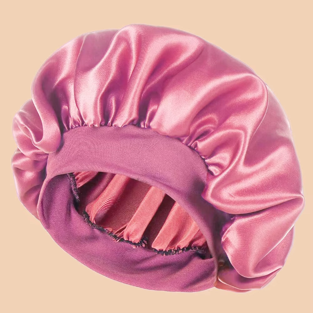 1Pc Women'S Solid Color Satin Wide-Brimmed Shower Cap, Suitable for Daily Use Silk Bonnet Satin Bonnet