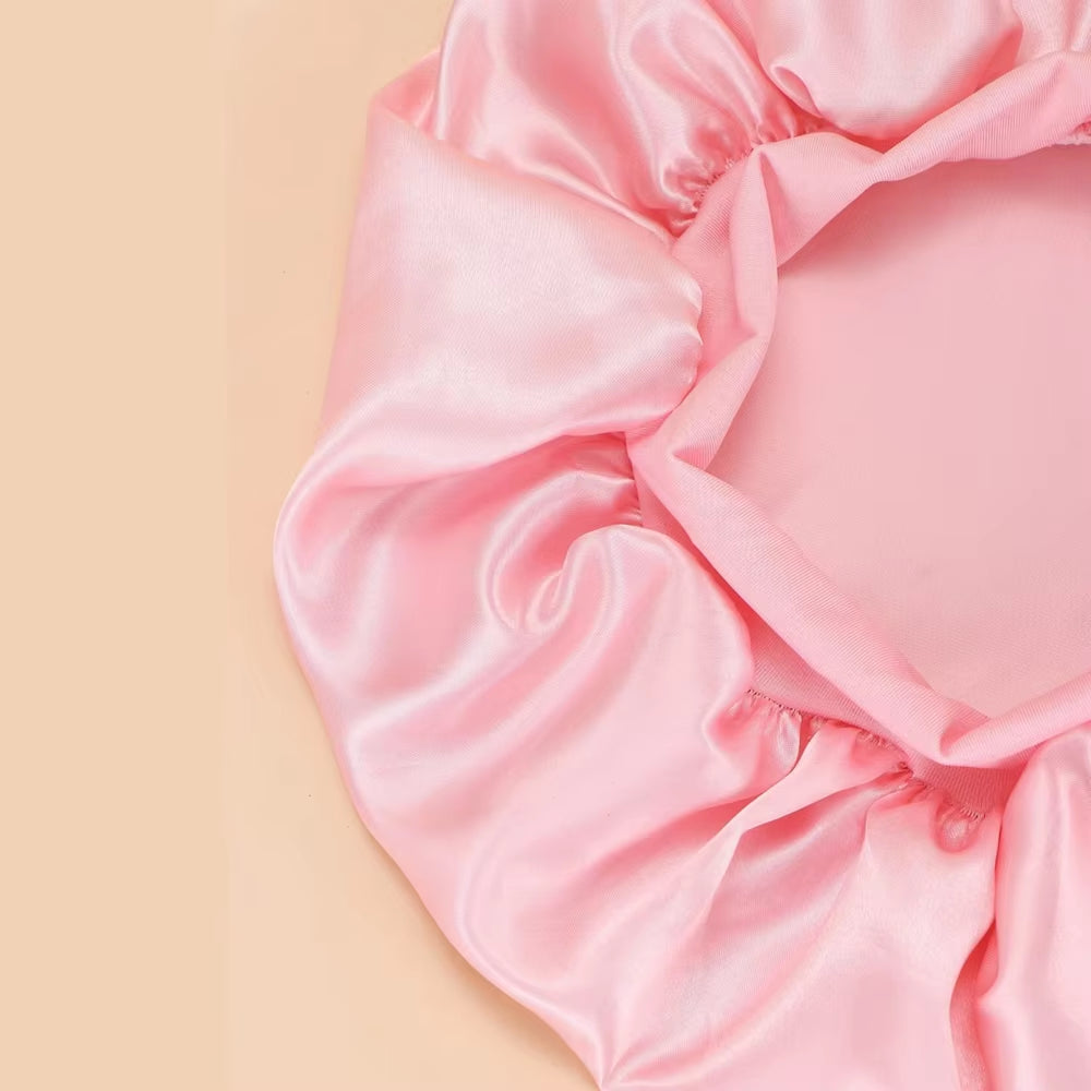 1Pc Women'S Solid Color Satin Wide-Brimmed Shower Cap, Suitable for Daily Use Silk Bonnet Satin Bonnet