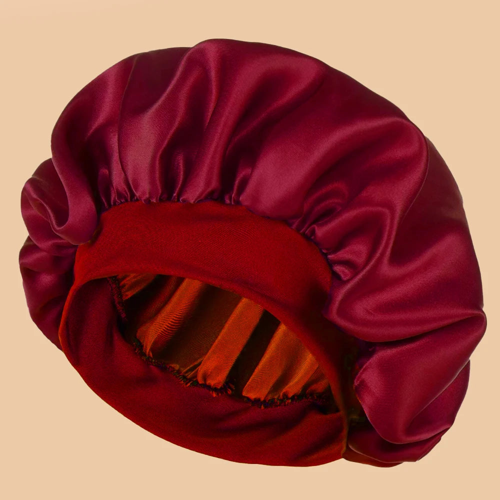 1Pc Women'S Solid Color Satin Wide-Brimmed Shower Cap, Suitable for Daily Use Silk Bonnet Satin Bonnet